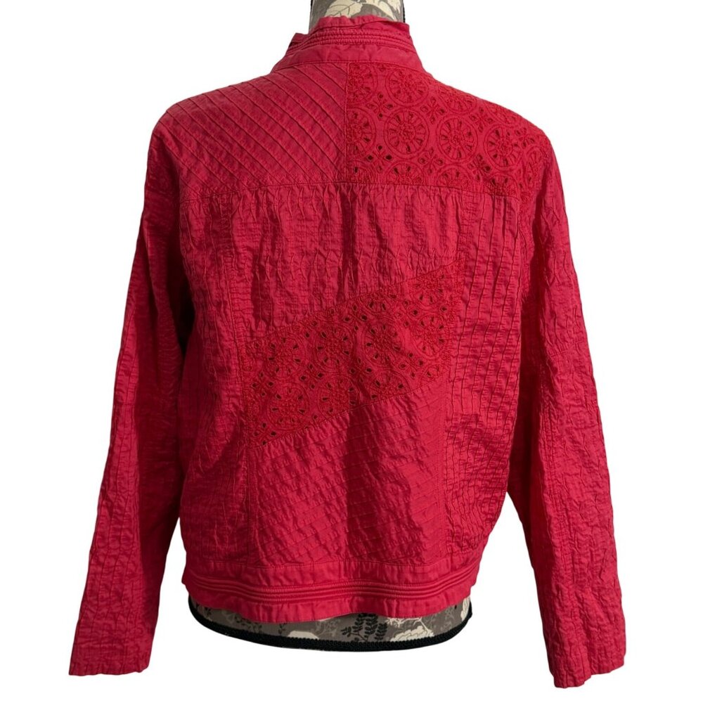 CHICOS Red Eyelet Patchwork Cotton Lightweight L/… - image 2